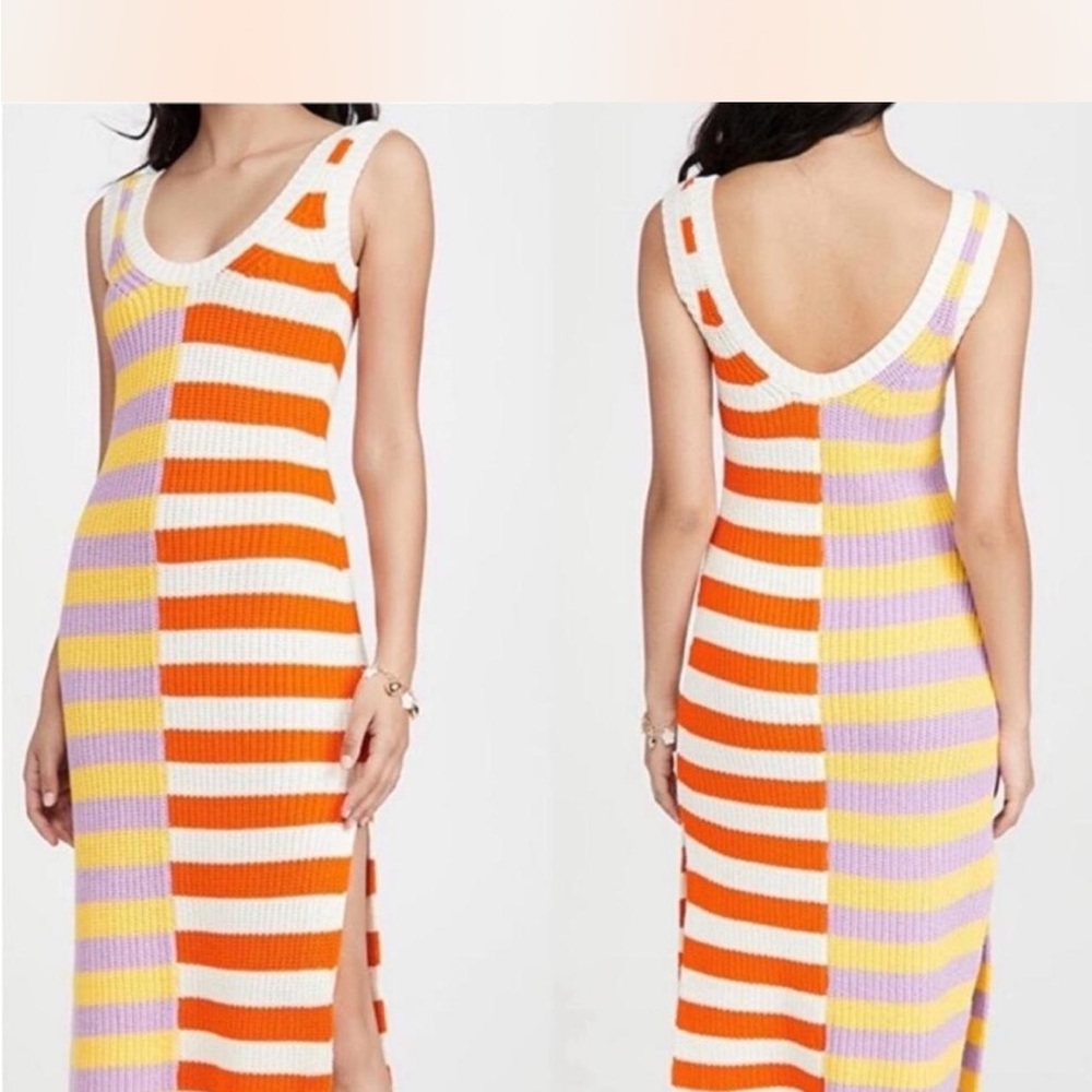 STAUD Backless Striped Dress in Orange and Purple